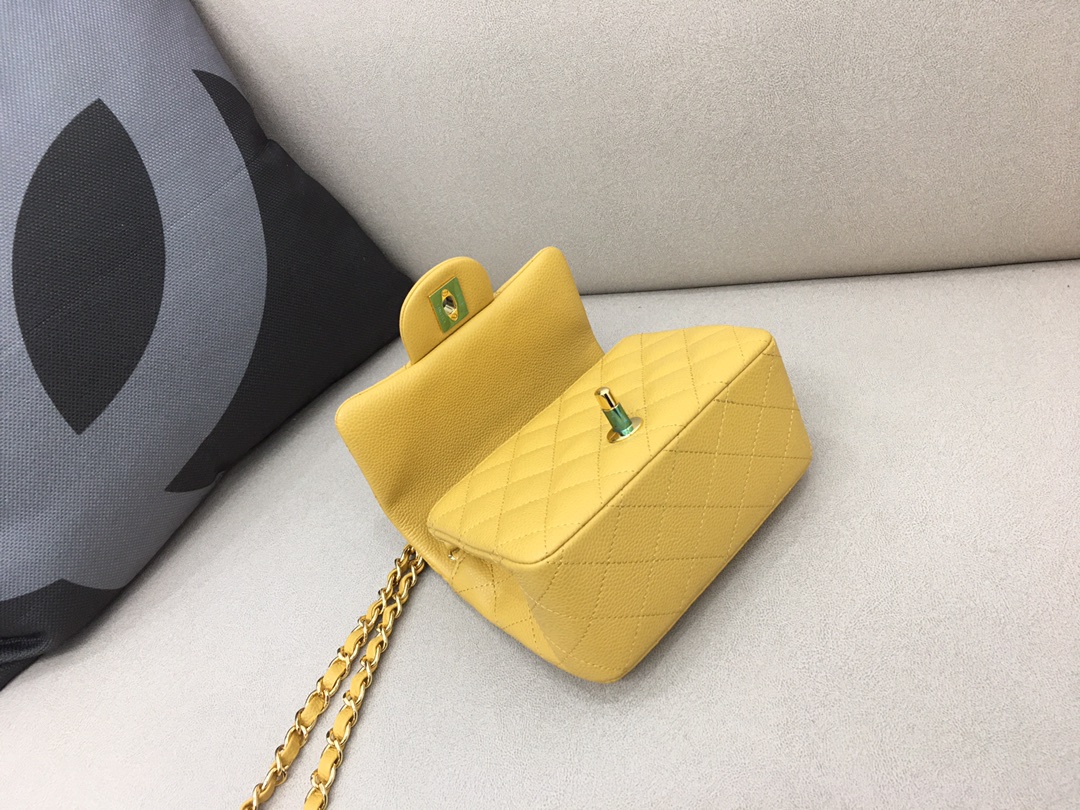 Mini Classic Flap Caviar Bag A01115 Yellow/Gold